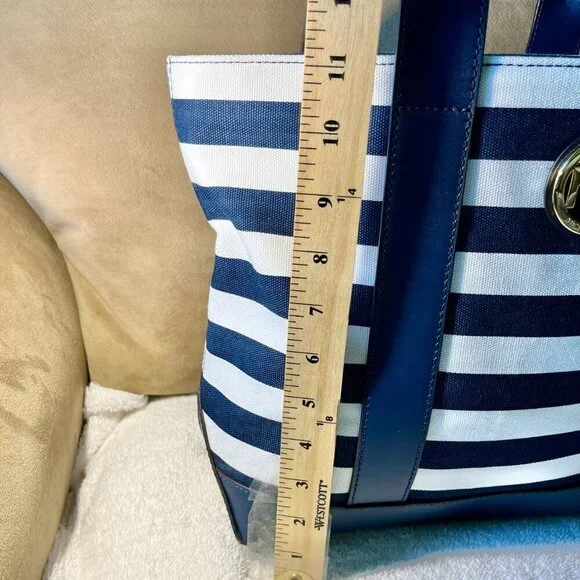 Michael Kors Fulton Striped Canvas Navy & White  Glamorous  Tote NWOT - Picture 9 of 12